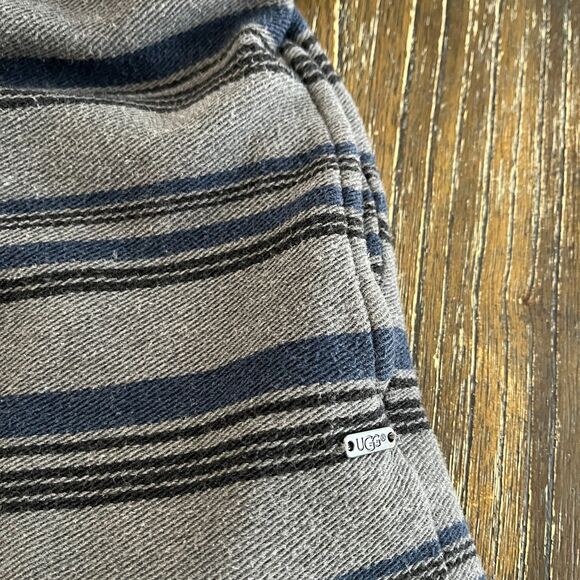 UGG Men’s Hooded Robe Size Small – Blue & Gray Striped Lounge Robe - Picture 9 of 11